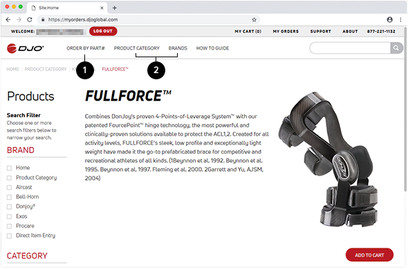 Screen capture of Products Page